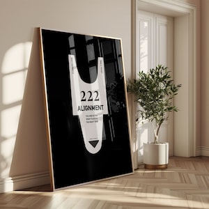 Plakat ścienny z numerem anioła: 222, wyrównanie, 777, szczęście, minimalistyczny, czarno-biały, duchowy | Nowoczesny numerologiczny prezent do domu | Plakat
