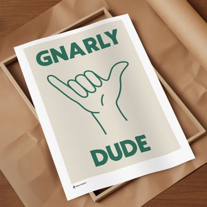 Gnarly Print | Mid Century Print | Aesthetic Wall Art | Aussie Slang Print | Typography Print | Hand Drawn Sketch Print | Trendy Print Dude