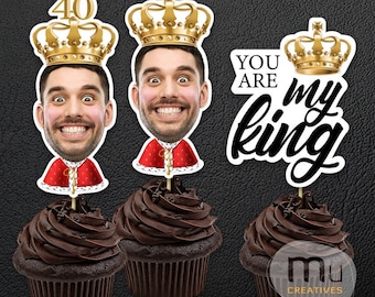 Personalized Gold Crown Cupcake Toppers, Custom Photo Milestone Birthday (Digital Download)