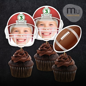Print-It-Yourself (Digital Copy), Custom Photo Cupcake Toppers, Personalised American football Helmet Cake Topper, Rugby Party Theme