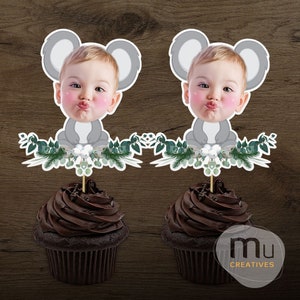 Print-It-Yourself (Digital Copy), Personalised Photo Cupcake Toppers, Wild One Birthday Party Theme, Koala Topper, Safari Jungle Birthday