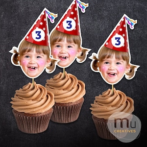 Print-It-Yourself (Digital Copy), Custom Photo Cupcake Toppers, Personalised Birthday Cake Toppers, First 1st Birthday Party Decoration