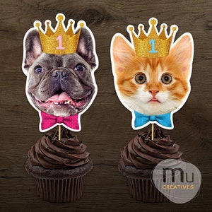 Print-It-Yourself (Digital Copy), Custom Photo Cupcake Toppers, My Pet Gold Crown Birthday Cake Topper, My Dog Cat Birthday Topper