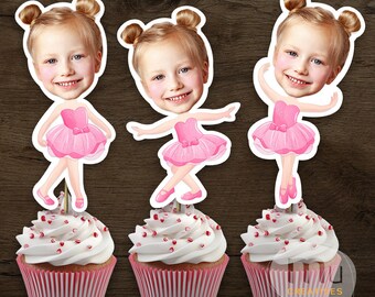 Personalized Ballerina Cupcake Toppers, Custom Photo Pink Birthday Theme (Digital Download)