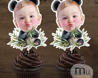 Personalized Panda Cupcake Toppers, Custom Photo Birthday Party Theme (Digital Download)