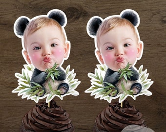 Print-It-Yourself (Digital Copy), Personalised Photo Cupcake Toppers, Custom Panda Cake Toppers, Giant Panda Birthday Theme Party Decoration