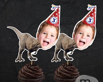 Print-It-Yourself (Digital Copy), Custom Photo Cupcake Toppers, Personalised Dinosaurs Cake Toppers, Dinosaurs Birthday Party Theme