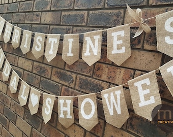 Personalized Burlap Banner with Custom Text, Rustic Party Garland