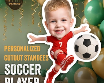 Sagoma personalizzata di un calciatore per compleanno / Festa di calcio / Sagoma fotografica personalizzata / Compleanno per bambini / PDF PNG stampabile