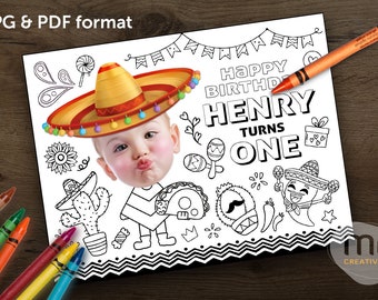 Print-It-Yourself (Digital Copy), Personalised Photo Digital Coloring Placemat, Custom Sombrero Coloring Sheets, Mexican Birthday Party