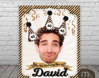 Personalized Photo Birthday Party Game, Pin the Birthday Hat Custom Milestone Activity (Digital Download)