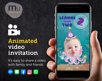 Personalized Octopus Under the Sea Video Invitation, Custom Photo Birthday Animation (Digital Download)