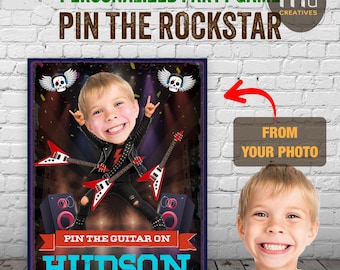 Gioco personalizzato per la festa di compleanno a tema rockstar / Attacca la chitarra / Festa per bambini a tema rockstar / Attività fotografica personalizzata / Compleanno per bambini / Download digitale