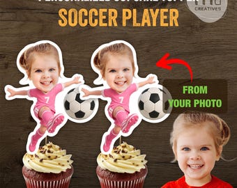 Decorazioni personalizzate per cupcake a tema calcio / Festa di compleanno a tema calcio per bambine / Decorazioni personalizzate per cupcake con foto / Decorazioni per feste di compleanno per bambini