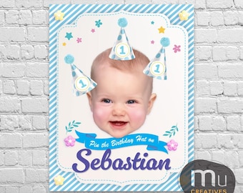 Gioco per feste di compleanno con foto personalizzate, attività personalizzata per bambini con cappello di compleanno (download digitale)