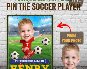 Gioco "Attacca il pallone da calcio" per feste / Poster personalizzato per il gioco di compleanno a tema calcio / Gioco fotografico personalizzato per feste / Compleanno per bambini / PDF stampabile