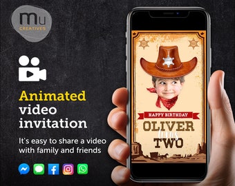 Personalized Western Cowboy Video Invitation, Custom Photo Birthday Animation (Digital Download)