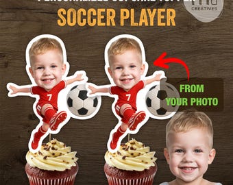 Decorazioni personalizzate per cupcake a tema calciatore / Festa di compleanno a tema calcio / Decorazione personalizzata con foto / Compleanno per bambini / Stampabile in formato JPG e PNG