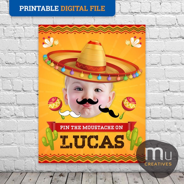À imprimer vous-même (copie numérique), épingles personnalisées Le jeu de la moustache, affiche personnalisée imprimable de chapeau sombrero, thème de fête d'anniversaire mexicaine