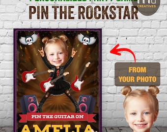 Poster personalizzato per il gioco "Attacca la rockstar" alla festa di compleanno / Gioco di compleanno personalizzato / Festa rock per ragazze / PDF stampabile