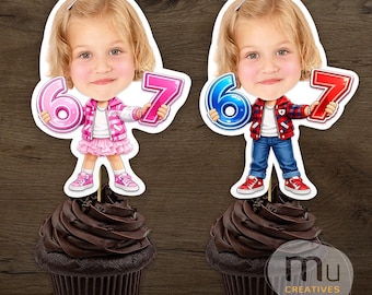 Personalized Six Seven Girls Photo Cupcake Topper, Custom 6 & 7 Design (Digital Download)
