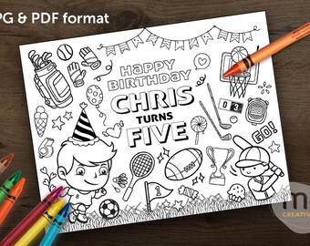 Personalized Soccer Birthday Coloring Placemat, Custom Kids Activity Sheet (Digital Download)