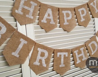 Custom Burlap Pennant Banner, Personalized Text Party Garland