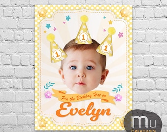 Gioco per feste di compleanno con foto personalizzate, attività personalizzata per bambini con cappello di compleanno (download digitale)