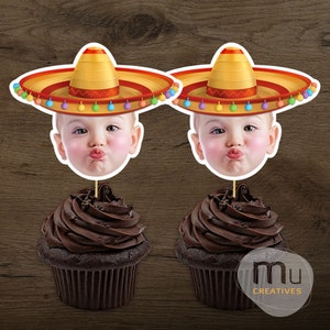 Print-It-Yourself (Digital Copy), Personalised Photo Cupcake Toppers, Custom Sombrero Cake Toppers, Mexican Birthday Theme Party Decoration
