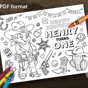 Print-It-Yourself (Digital Copy), Personalised Photo Digital Coloring Placemat, Custom Cowboy Coloring Sheets, Rodeo Birthday Party