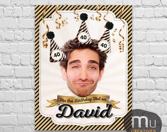 Personalized Photo Birthday Party Game, Pin the Birthday Hat Custom Milestone Activity (Digital Download)