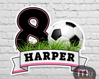 Benutzerdefiniertes rosa Fußball-Logo für Mädchen, personalisiertes bedruckbares rosa Fußball-Backdrop, Sport-Party-Dekor