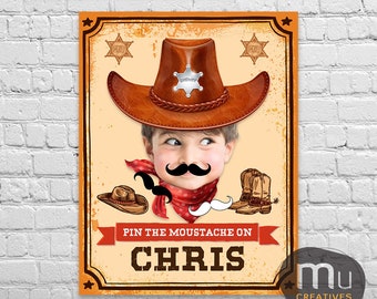 Print-It-Yourself (Digital Copy), Personalised Pin The Moustache Game, Custom Printable Cowboy Hat Poster, Western Birthday Party Theme