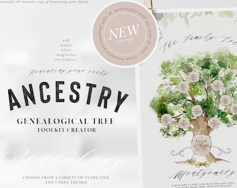 Genealogical Tree DIY, Ancestry Clipart, Genealogy Print DIY, Tree Clipart, Family Print, Family Clipart, Illustrated Genealogical Tree