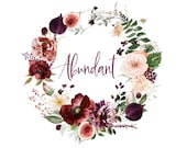 Watercolor Floral Wreath Clipart - Autumn Wreath - Fall Wreath - Watercolor Burgundy Blush - Fig Wreath - Wedding Design - Invitation