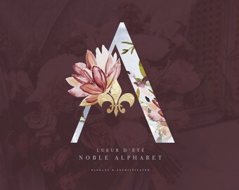 Luxurious Letters Clipart - Font Kit - Monogram - Wedding Monogram - Initials clipart - Fleur de lis - Lotus Clipart - Watercolor Monogram