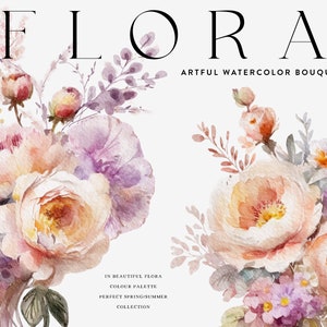 Aquarelle Floral Clipart - Aquarelle Roses - Aquarelle Bouquets - Bouquets de mariage - Aquarelle Bouquets d’été - Fleurs d’été