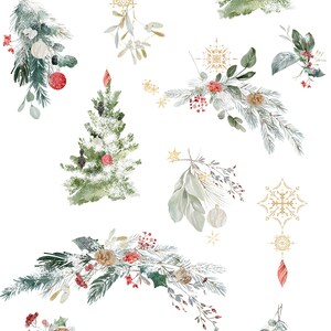 Jul akvarell Clipart - Vinter Clipart - Jul Clipart - Buketter Clipart - Jularrangemang - Julgran - Julgren bild 2