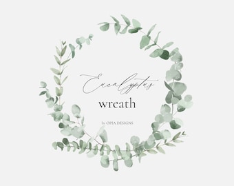 Eucalyptus Wreath, Eucalyptus Clipart, Watercolor Clipart, Greenery Wreath, Botanical Wreath, Green Leaves, Wreath Clipart,Digital Clipart