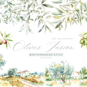 Clipart di olive dell'acquerello - Clipart di olive - Clipart dell'acquerello - Clipart della fattoria degli ulivi - Clipart di olio d'oliva-Scrapbooking Clipart- Clipart preconfezionate