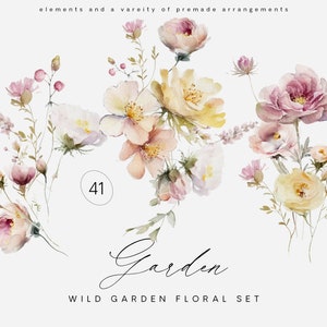 Clipart aquarelle de fleurs sauvages - Clipart fleurs sauvages - Clipart floral - Clipart mariage - Clipart printemps - fleurs sauvages - Clipart premade