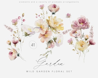 Wild Flowers Watercolor Clipart - Wedding Clipart - Spring Clipart ...