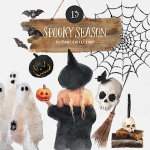 Watercolor Halloween Clipart - Halloween Clipart - Watercolor Clipart - Witches Clipart - Invitation Cards Clipart-Digital Planners N1