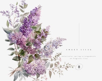 Watercolor Lilac Clipart - Watercolor Lilac - Lilac Bouquets - Lilac Arrangements - Purple Lilac - Spring - Spring Flowers