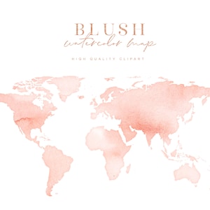 Blush aquarel kaart - aquarel reizen clipart - Blush wereldkaart clipart - Blush World Travel - reizen clipart - bestemming bruiloft
