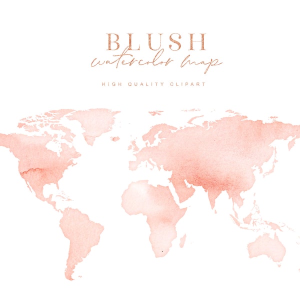 Blush Watercolor Map - Watercolor Travel Clipart - Blush World Map clipart - Blush World Travel - Travel Clipart - Destination Wedding