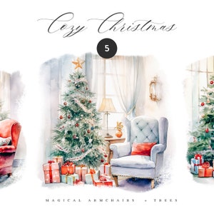 Cenas de aquarela de Natal - Clipart de Natal - Clipart aquarela - Clipart de adesivos - Clipart de cartões de Natal -Cartões de Natal-Natal