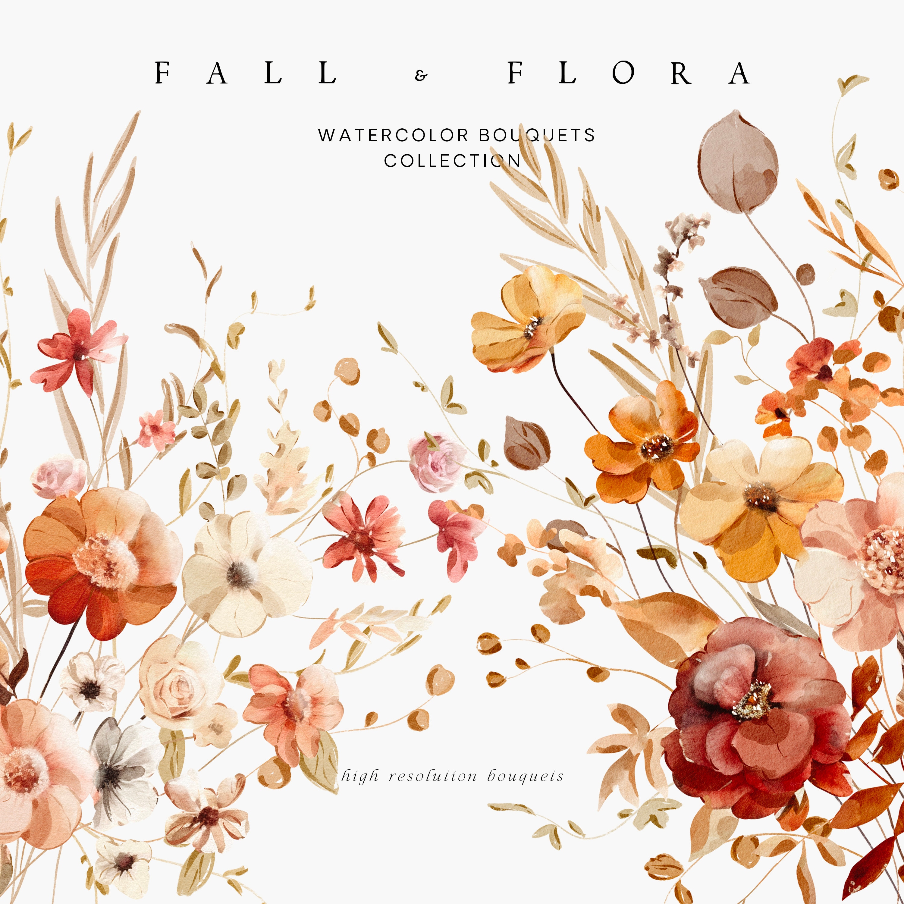 Floral Watercolor Clipart - Fall Watercolor Clipart - Autumn Clipart - Wedding Clipart - Floral Clipart - Premade Clipart-Watercolor Clipart