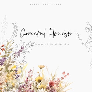 Clipart floral aquarela - flores silvestres - clipart floral selvagem - clipart pré-fabricado - clipart de casamento - esboços florais - clipart aquarela