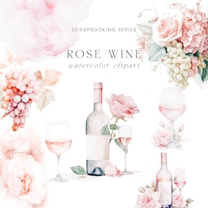 Rose Wein Clipart - Aquarell Trauben Clipart - Wein Clipart - Hochzeit Clipart - Aquarell Clipart - Vorgefertigte Clipart - Scrapbook Clipart